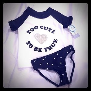 Carter's Girl's Baby Size 6 Months Swimsuit Rashguard Black White Bathing Suit